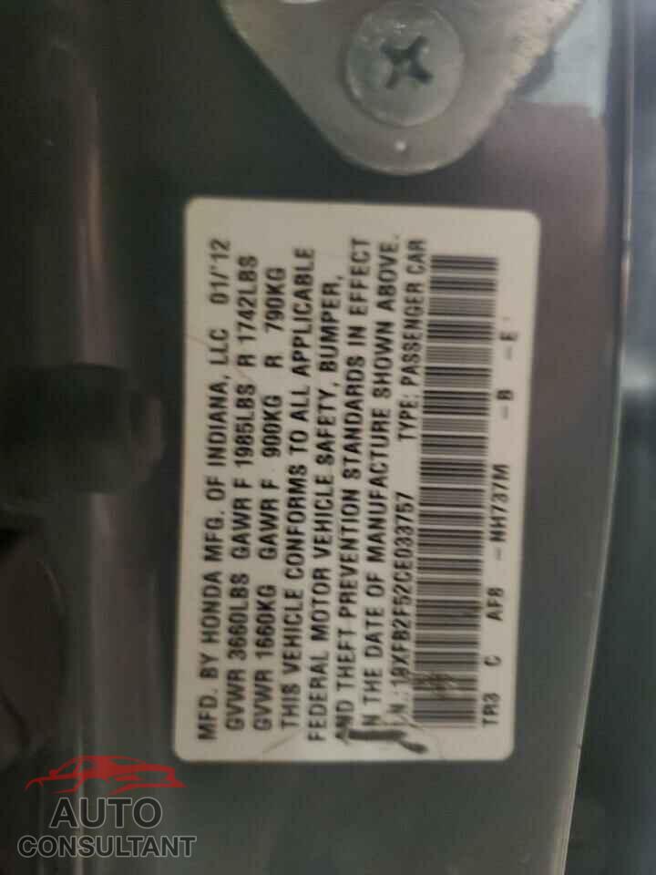 HONDA CIVIC 2012 - 19XFB2F52CE033757