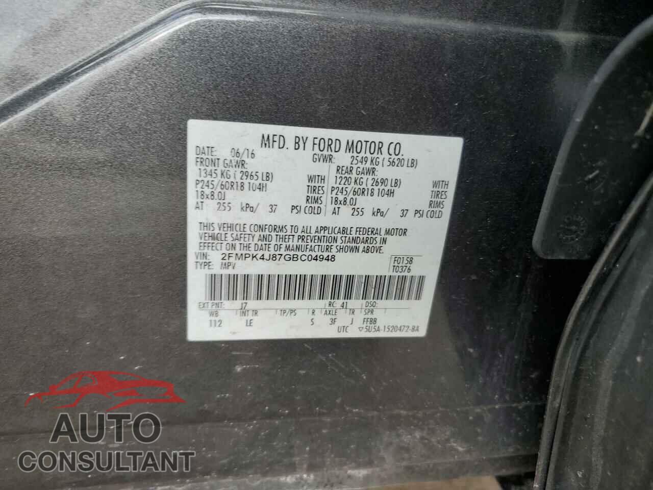 FORD EDGE 2016 - 2FMPK4J87GBC04948