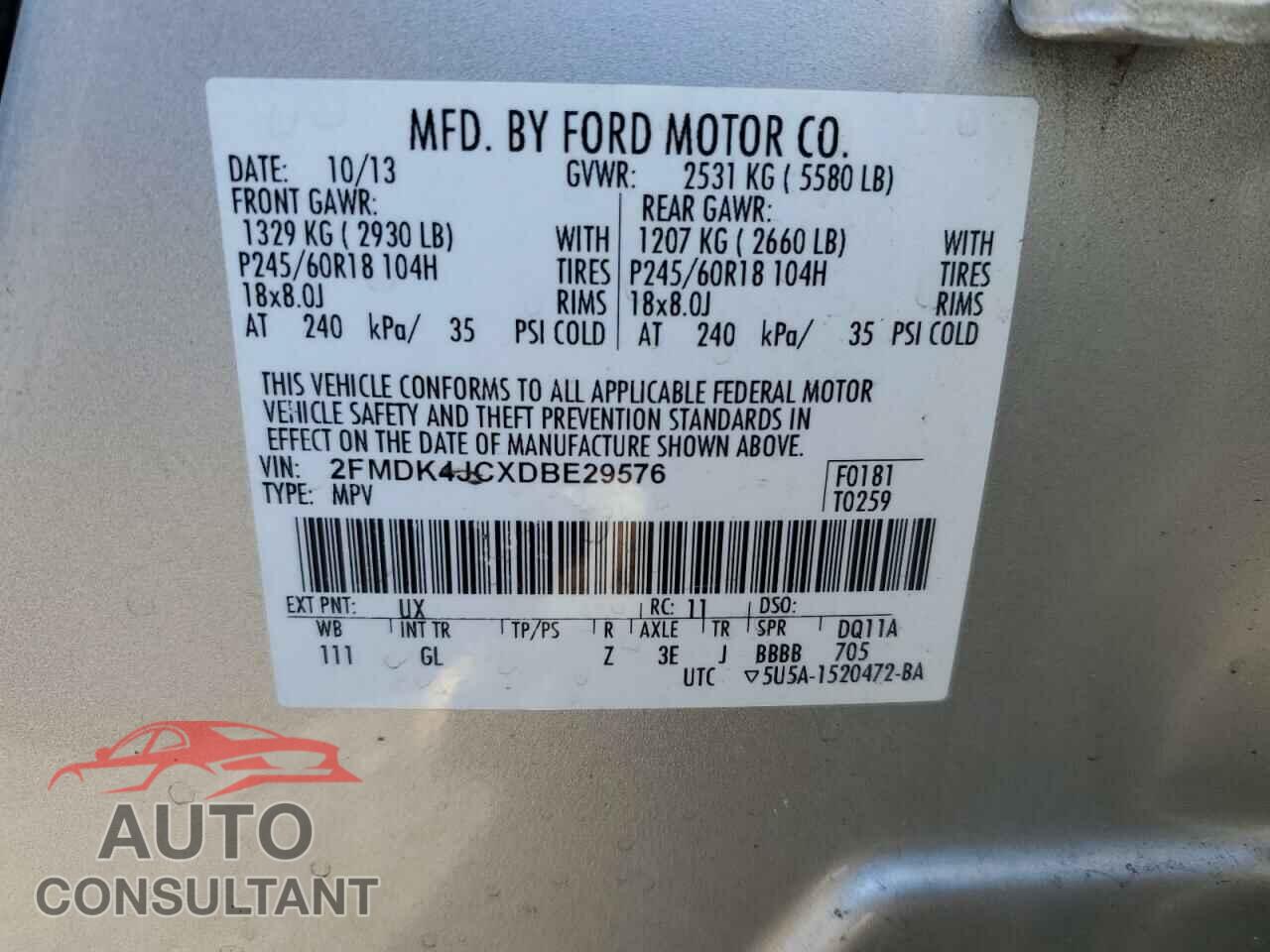 FORD EDGE 2013 - 2FMDK4JCXDBE29576