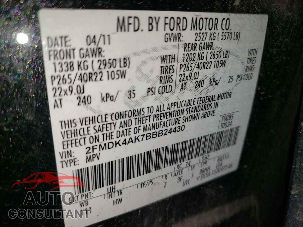 FORD EDGE 2011 - 2FMDK4AK7BBB24430