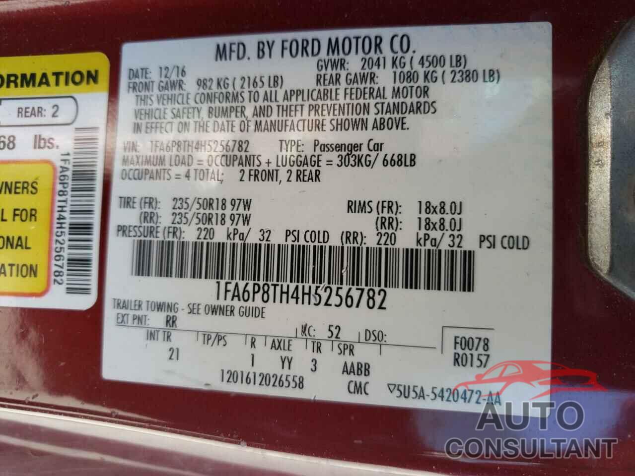 FORD ALL Models 2017 - 1FA6P8TH4H5256782