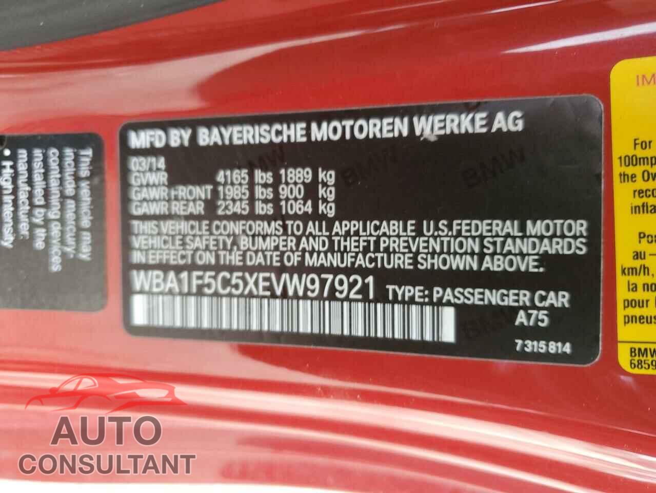 BMW 2 SERIES 2014 - WBA1F5C5XEVW97921