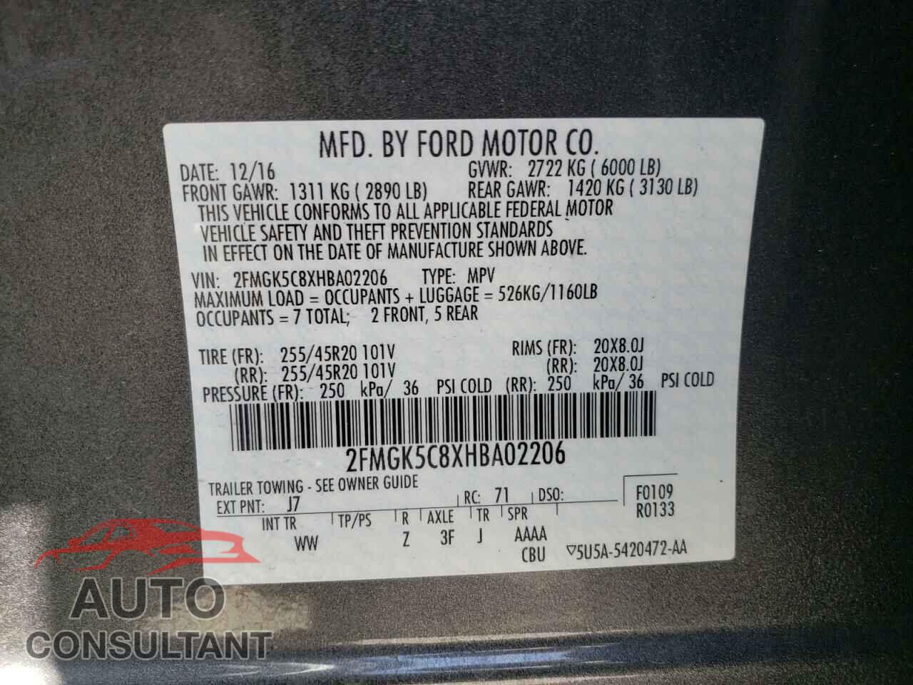 FORD FLEX 2017 - 2FMGK5C8XHBA02206