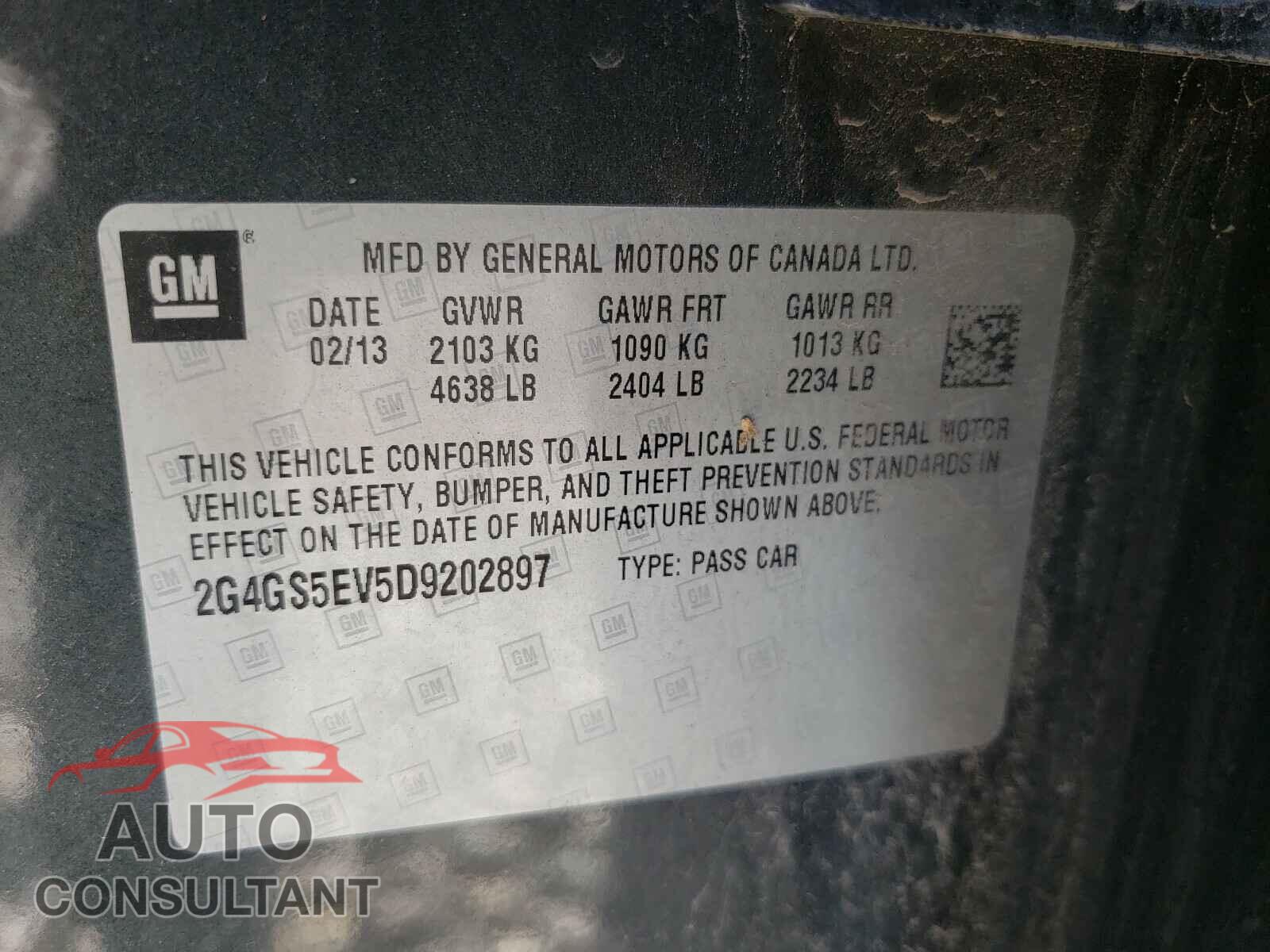 BUICK REGAL 2013 - 2G4GS5EV5D9202897