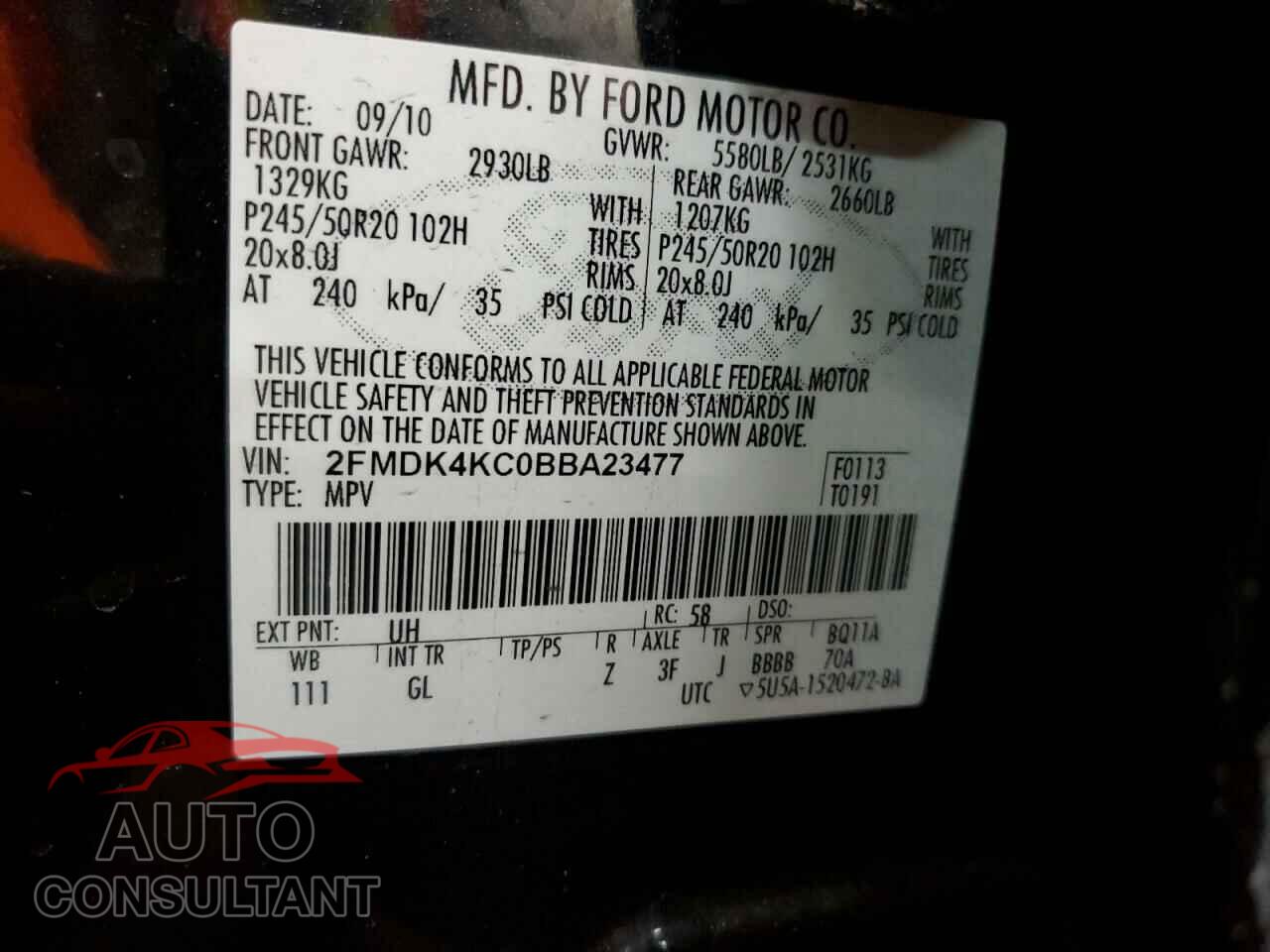 FORD EDGE 2011 - 2FMDK4KC0BBA23477