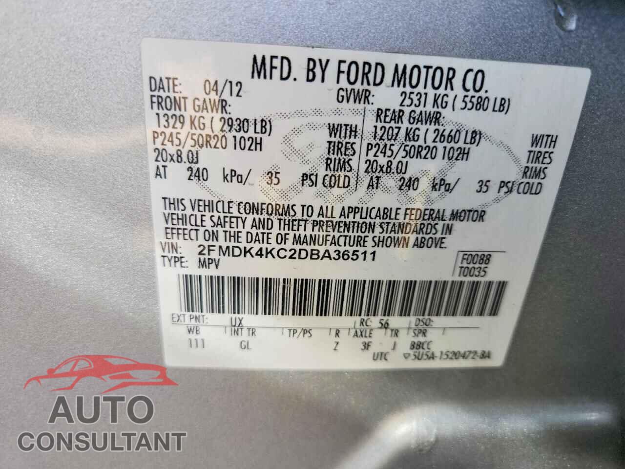 FORD EDGE 2013 - 2FMDK4KC2DBA36511