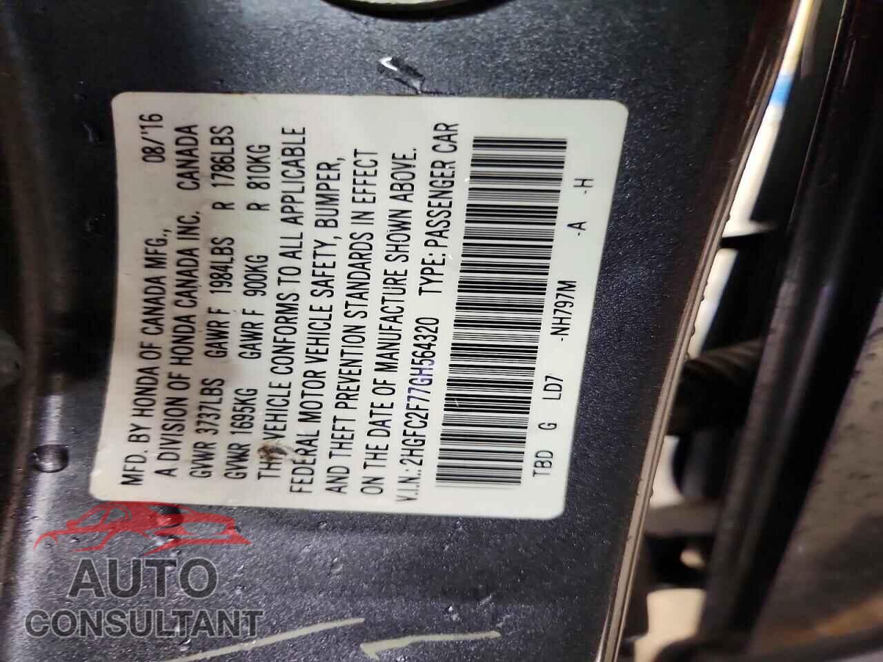 HONDA CIVIC 2016 - 2HGFC2F77GH564320