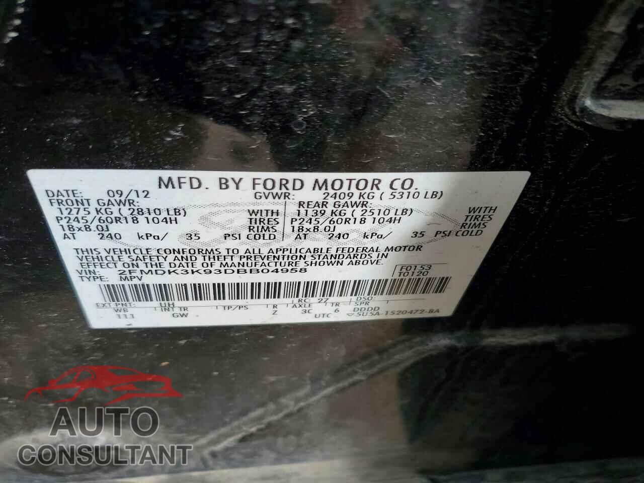 FORD EDGE 2013 - 2FMDK3K93DBB04958