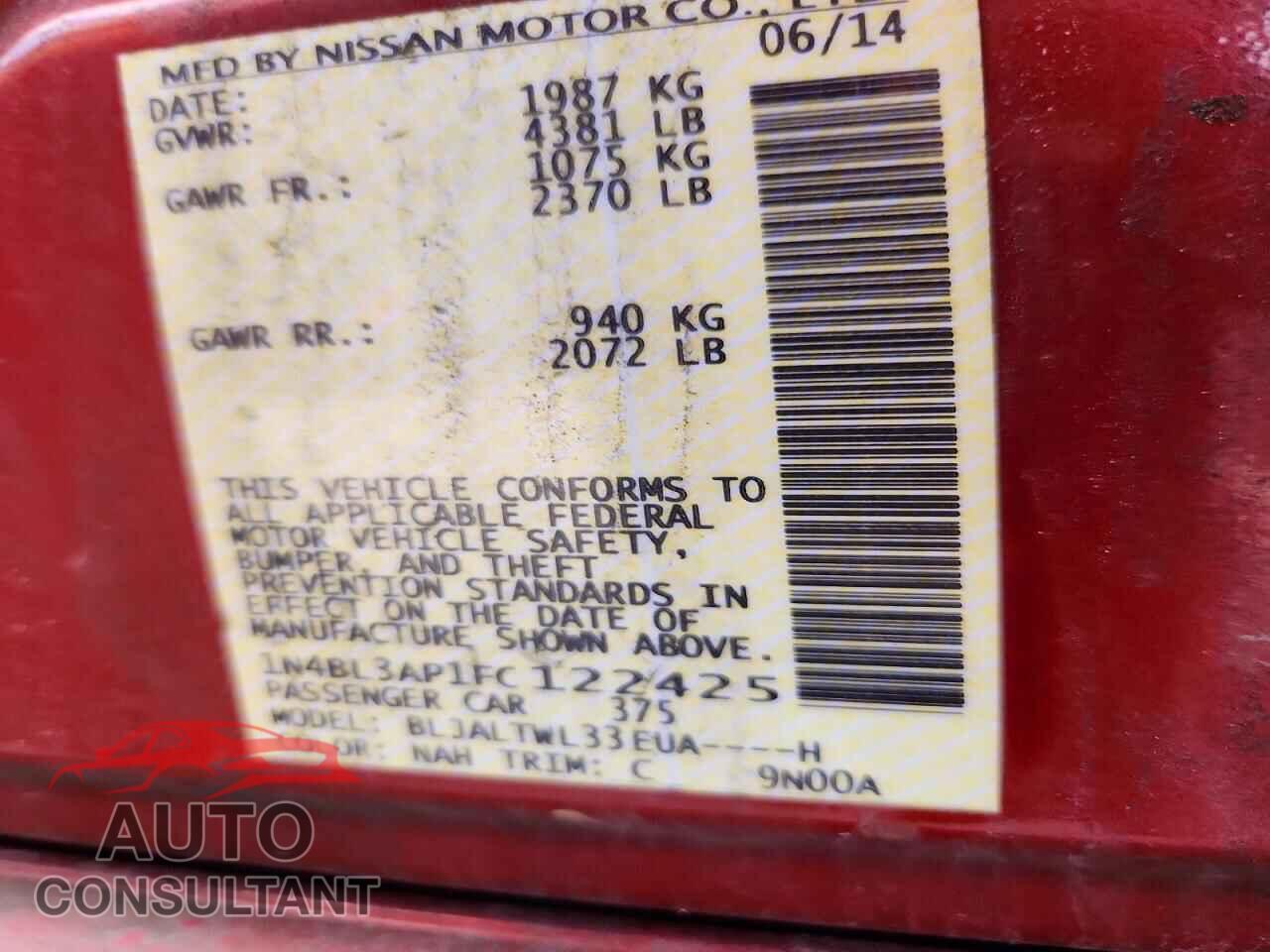 NISSAN ALTIMA 2015 - 1N4BL3AP1FC122425