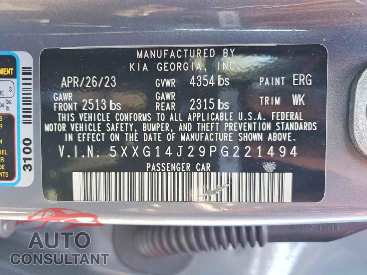 KIA K5 2023 - 5XXG14J29PG221494