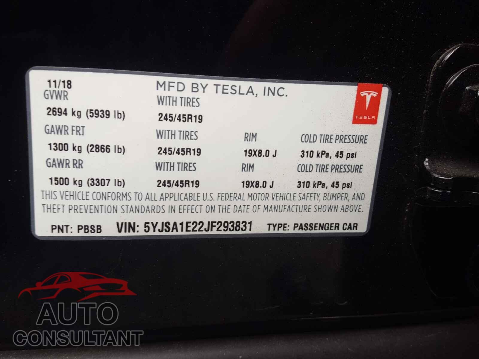TESLA MODEL S 2018 - 5YJSA1E22JF293831
