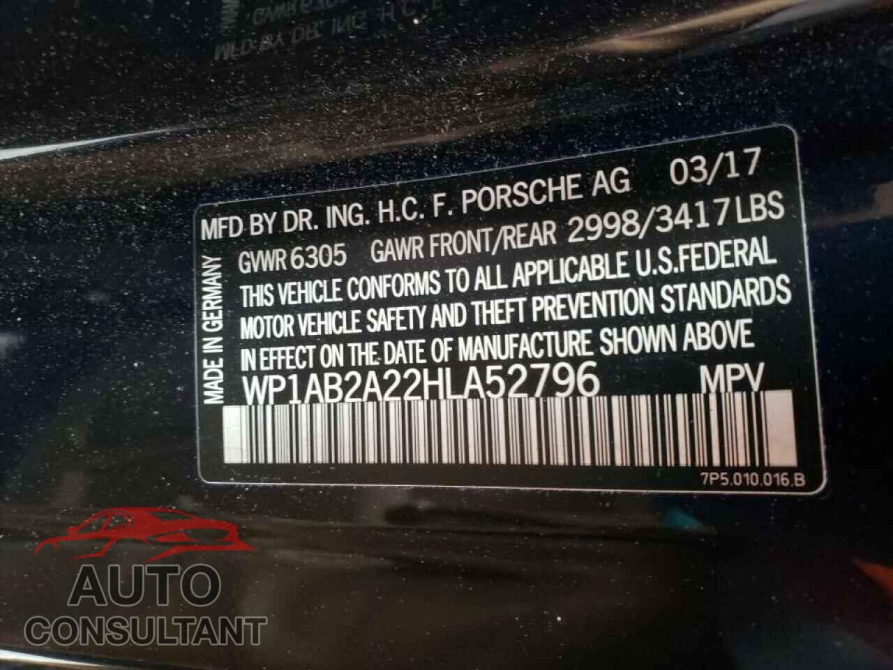 PORSCHE CAYENNE 2017 - WP1AB2A22HLA52796