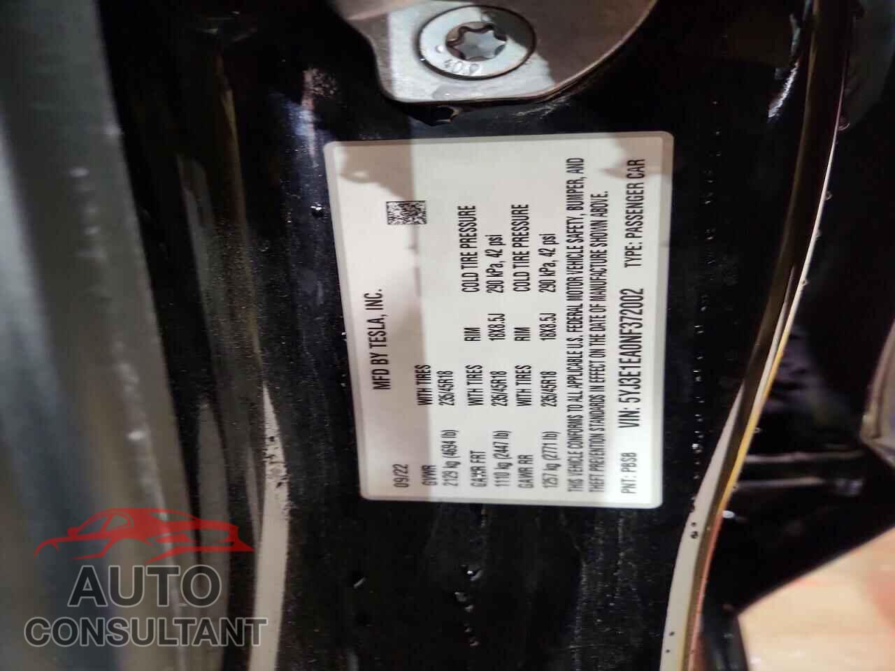 TESLA MODEL 3 2022 - 5YJ3E1EA0NF372002