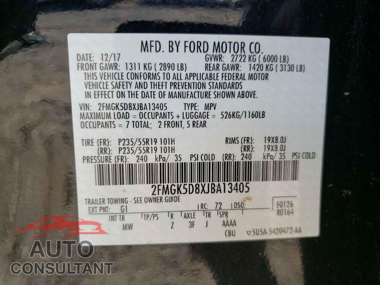 FORD FLEX 2018 - 2FMGK5D8XJBA13405