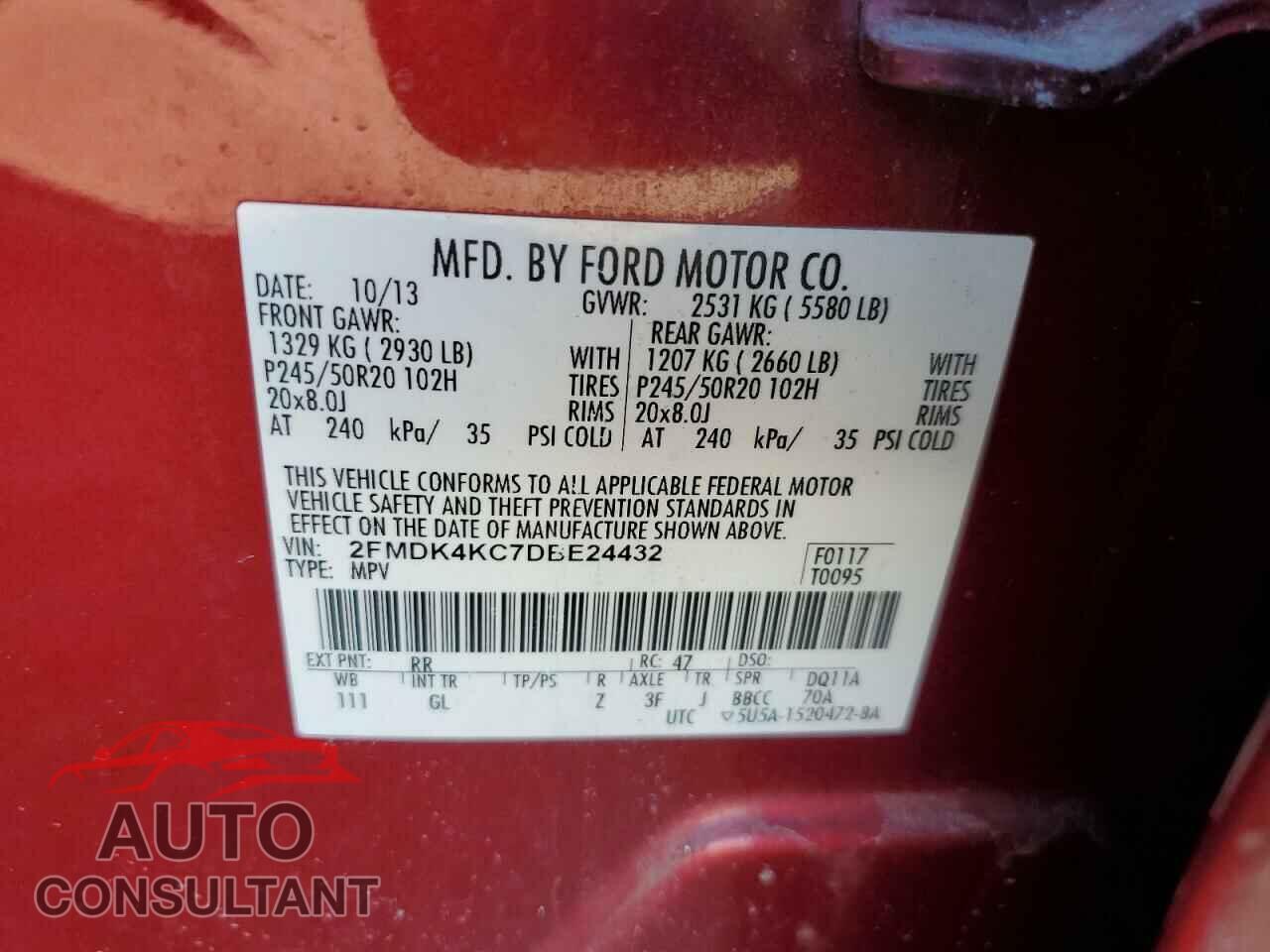 FORD EDGE 2013 - 2FMDK4KC7DBE24432