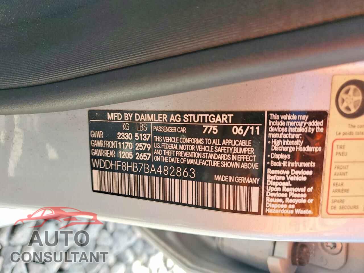 MERCEDES-BENZ E-CLASS 2011 - WDDHF8HB7BA482863