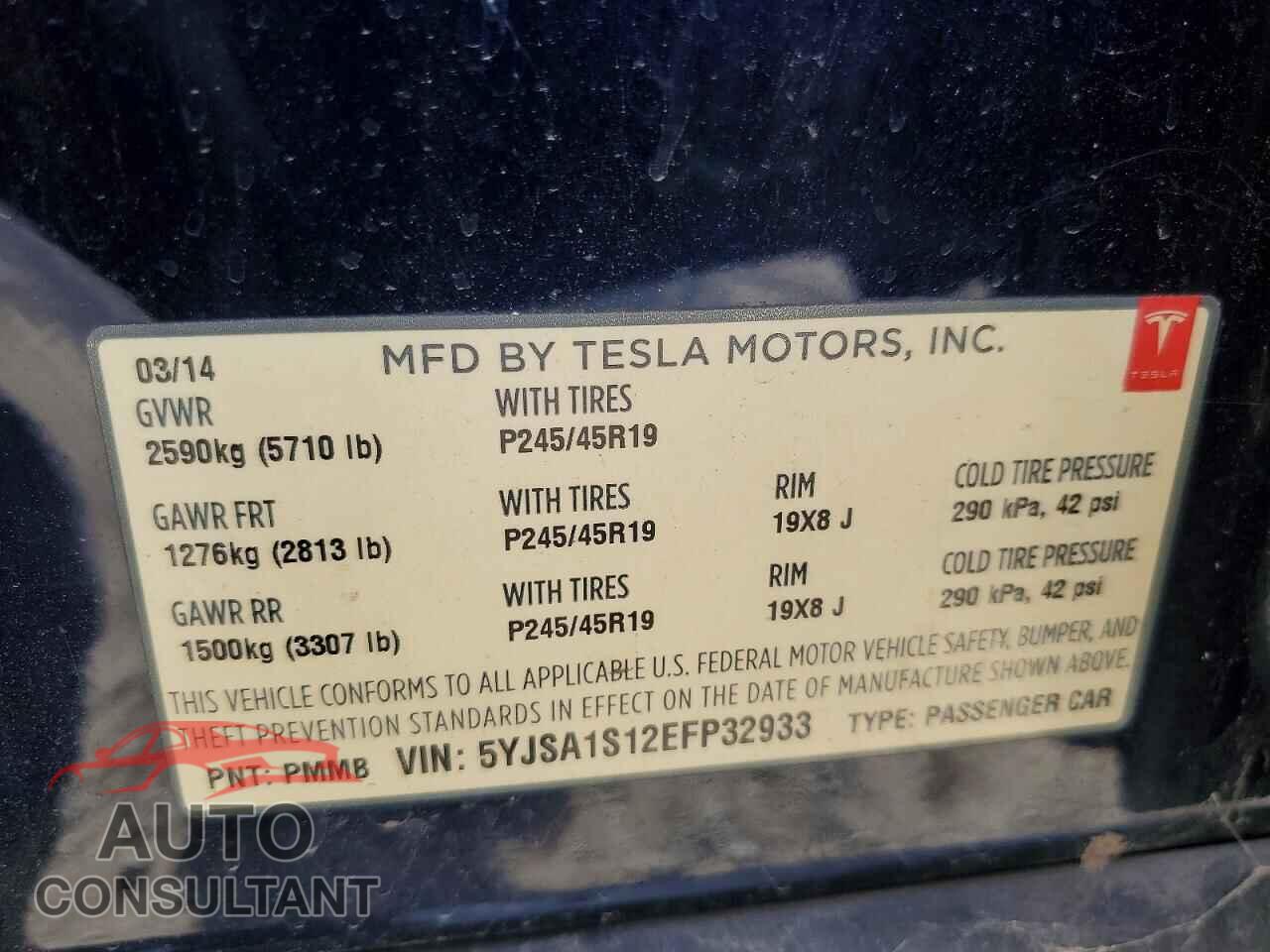 TESLA MODEL S 2014 - 5YJSA1S12EFP32933