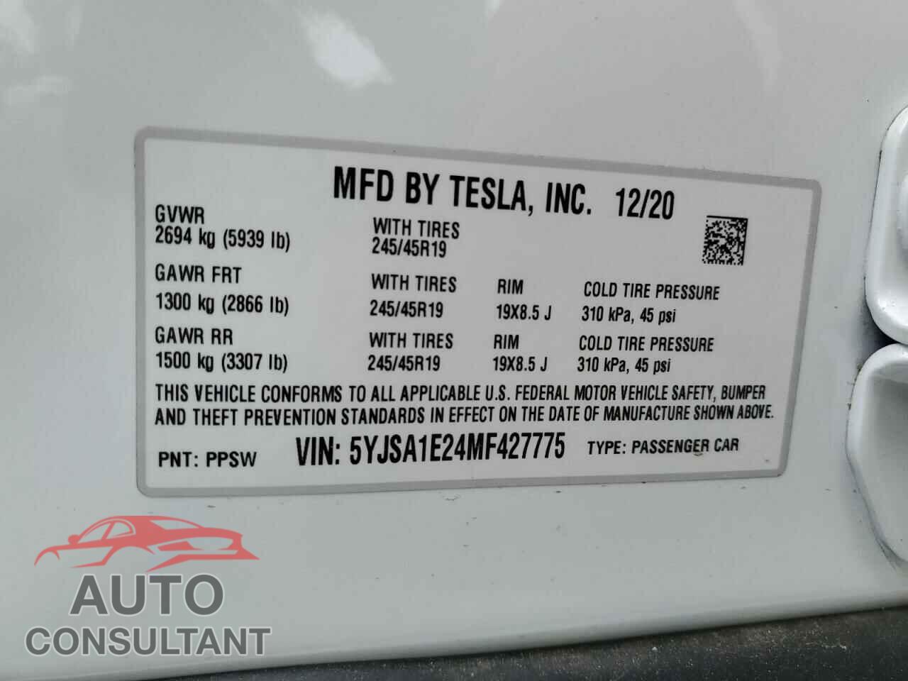 TESLA MODEL S 2021 - 5YJSA1E24MF427775