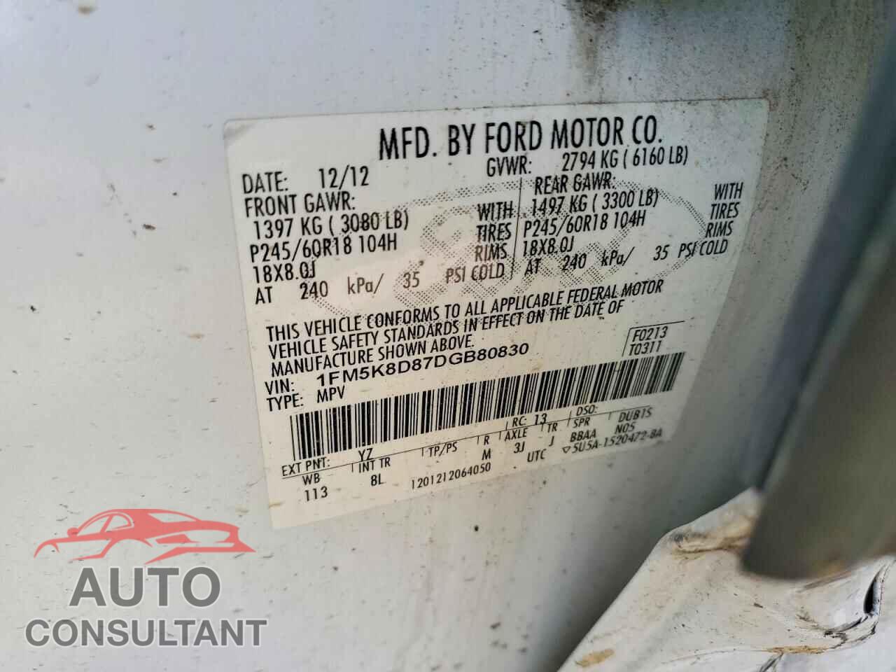 FORD EXPLORER 2013 - 1FM5K8D87DGB80830