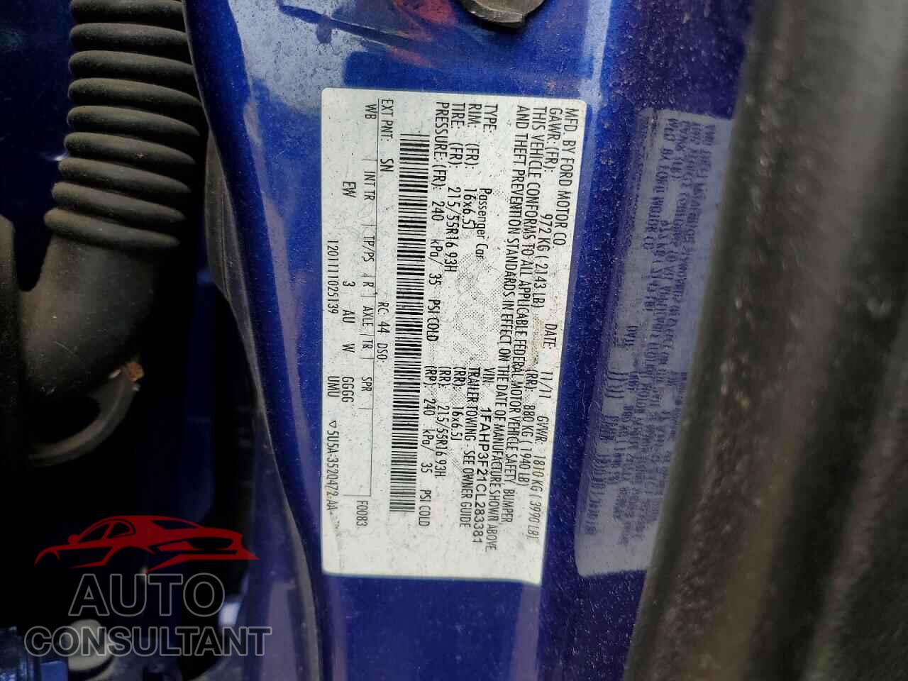 FORD FOCUS 2012 - 1FAHP3F21CL283381