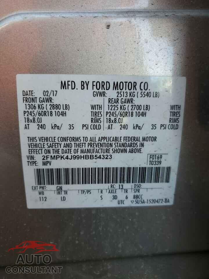 FORD EDGE 2017 - 2FMPK4J99HBB54323