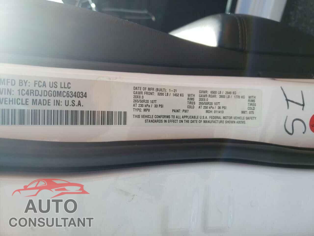 DODGE DURANGO 2021 - 1C4RDJDG0MC634034