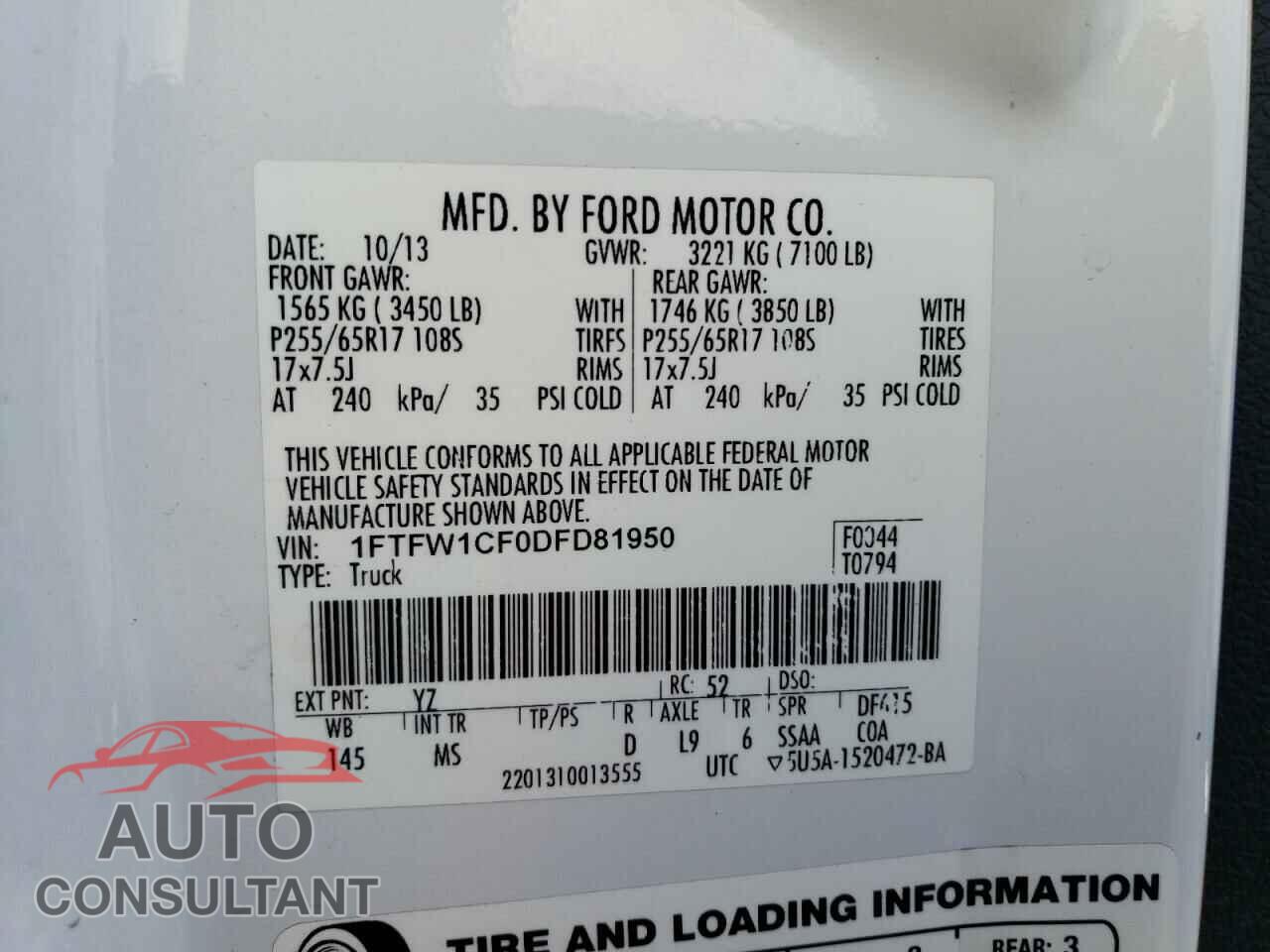 FORD F-150 2013 - 1FTFW1CF0DFD81950