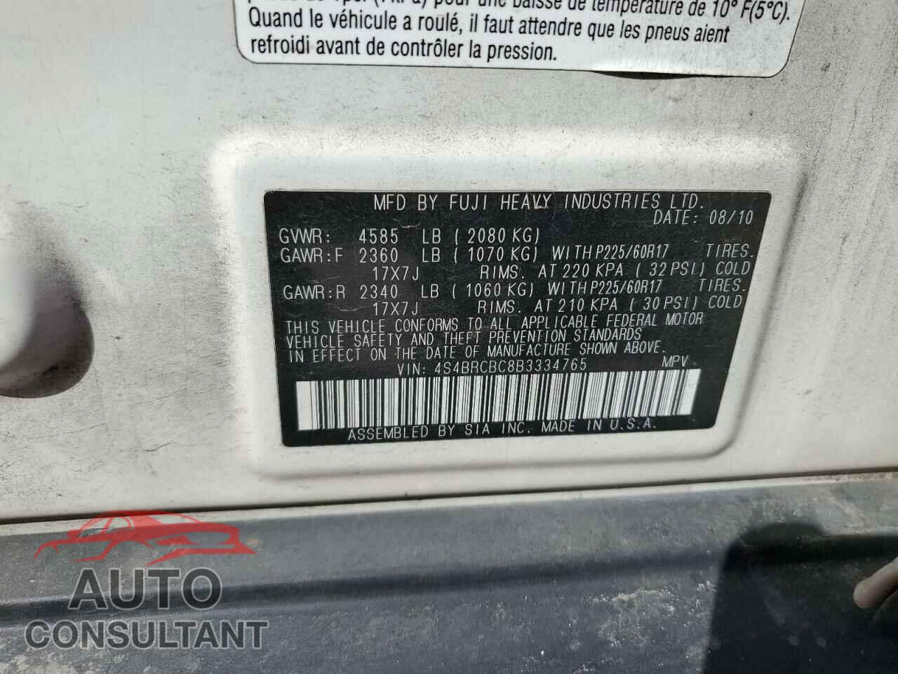 SUBARU OUTBACK 2011 - 4S4BRCBC8B3334765