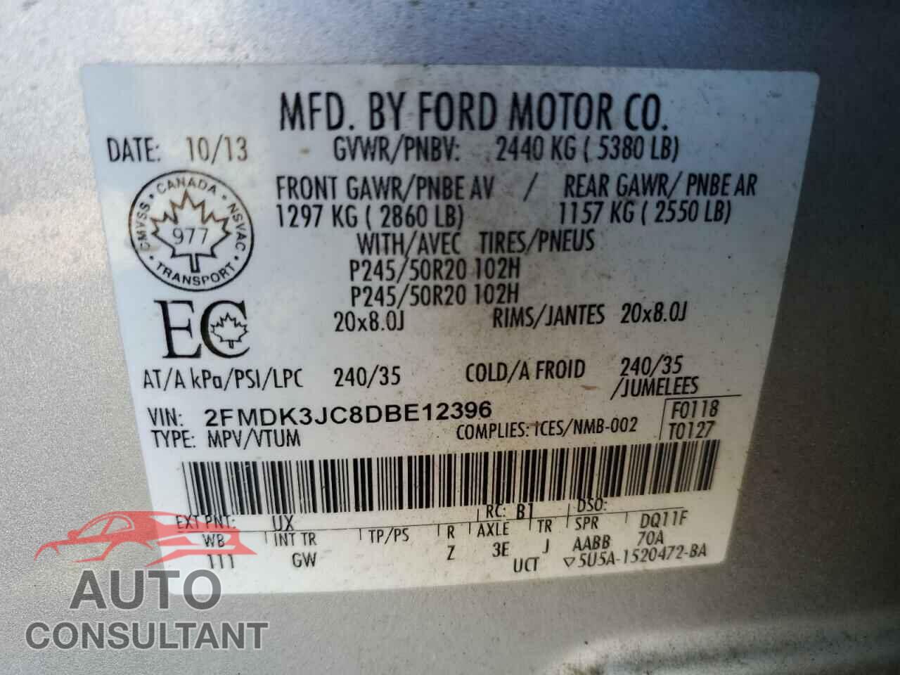 FORD EDGE 2013 - 2FMDK3JC8DBE12396