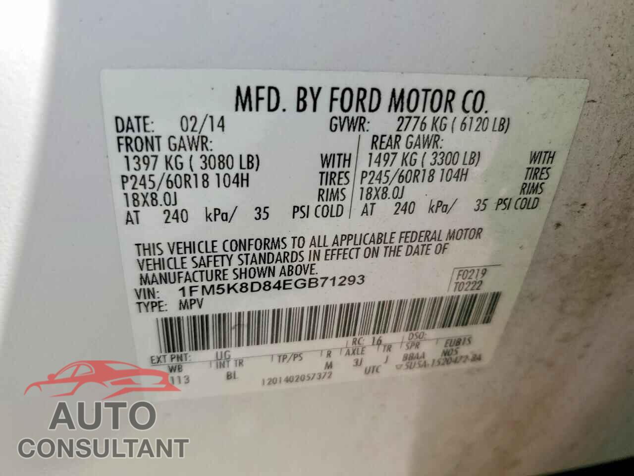 FORD EXPLORER 2014 - 1FM5K8D84EGB71293