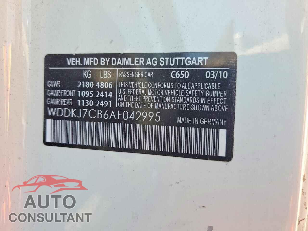 MERCEDES-BENZ E-CLASS 2010 - WDDKJ7CB6AF042995