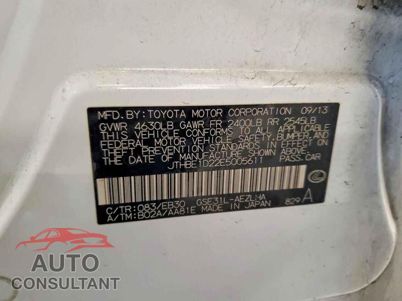 LEXUS IS 2014 - JTHBE1D22E5005611