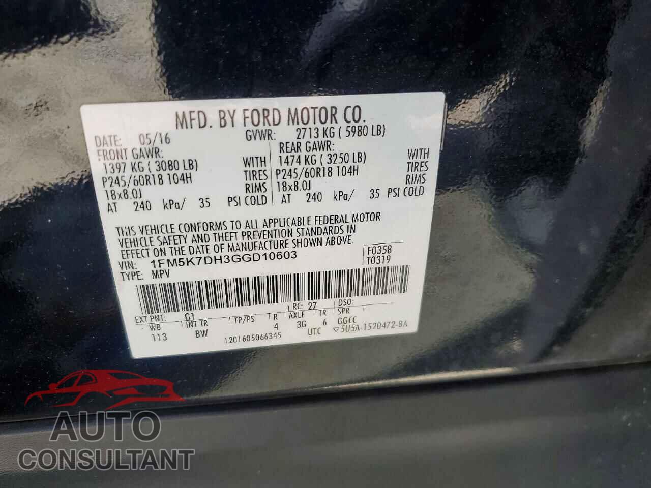 FORD EXPLORER 2016 - 1FM5K7DH3GGD10603