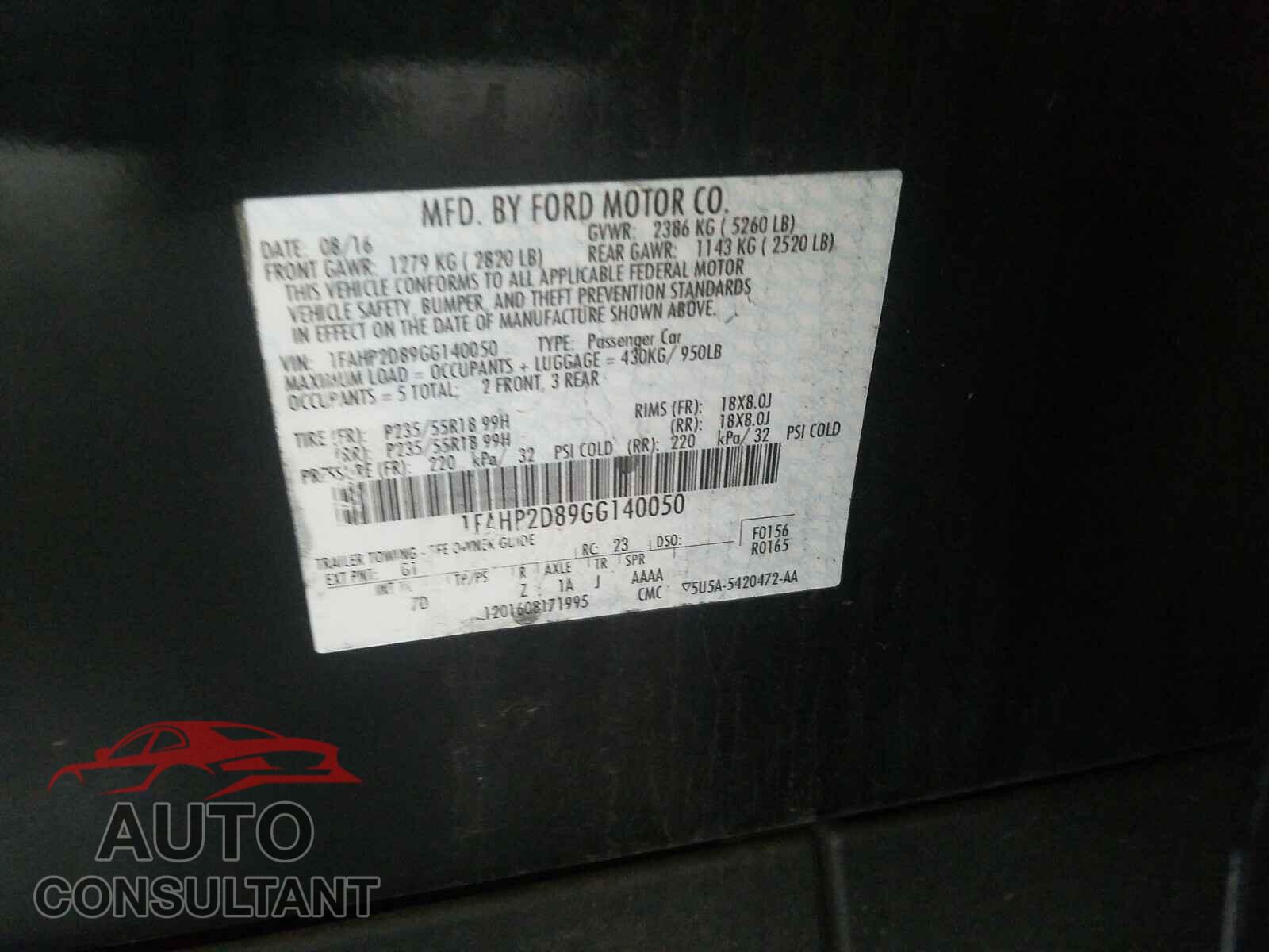 FORD TAURUS 2016 - 1FAHP2D89GG140050