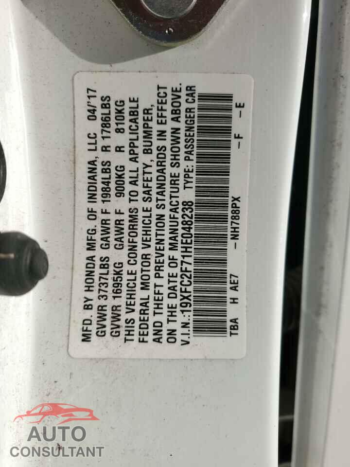 HONDA CIVIC 2017 - 19XFC2F71HE048238