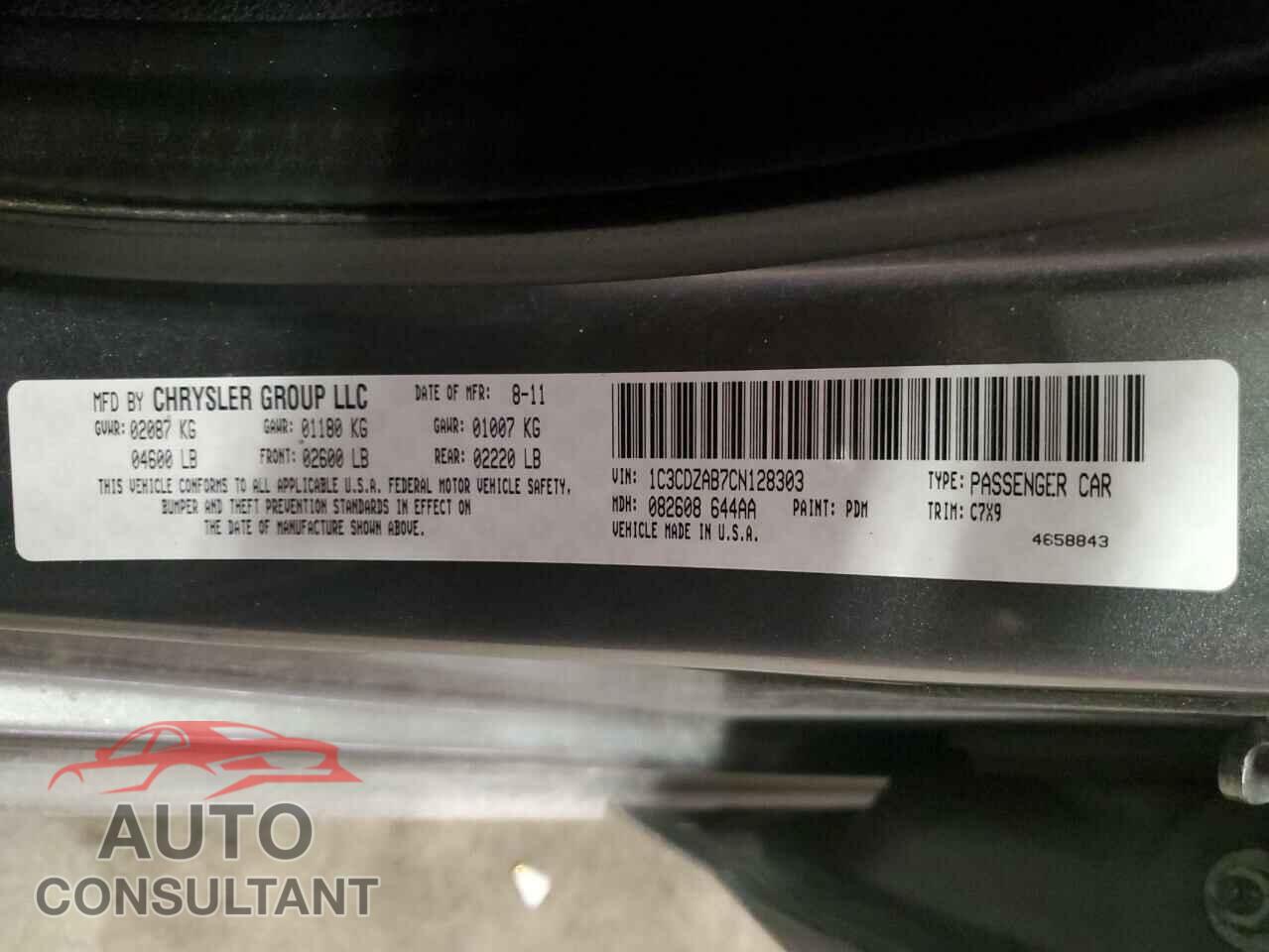 DODGE AVENGER 2012 - 1C3CDZAB7CN128303