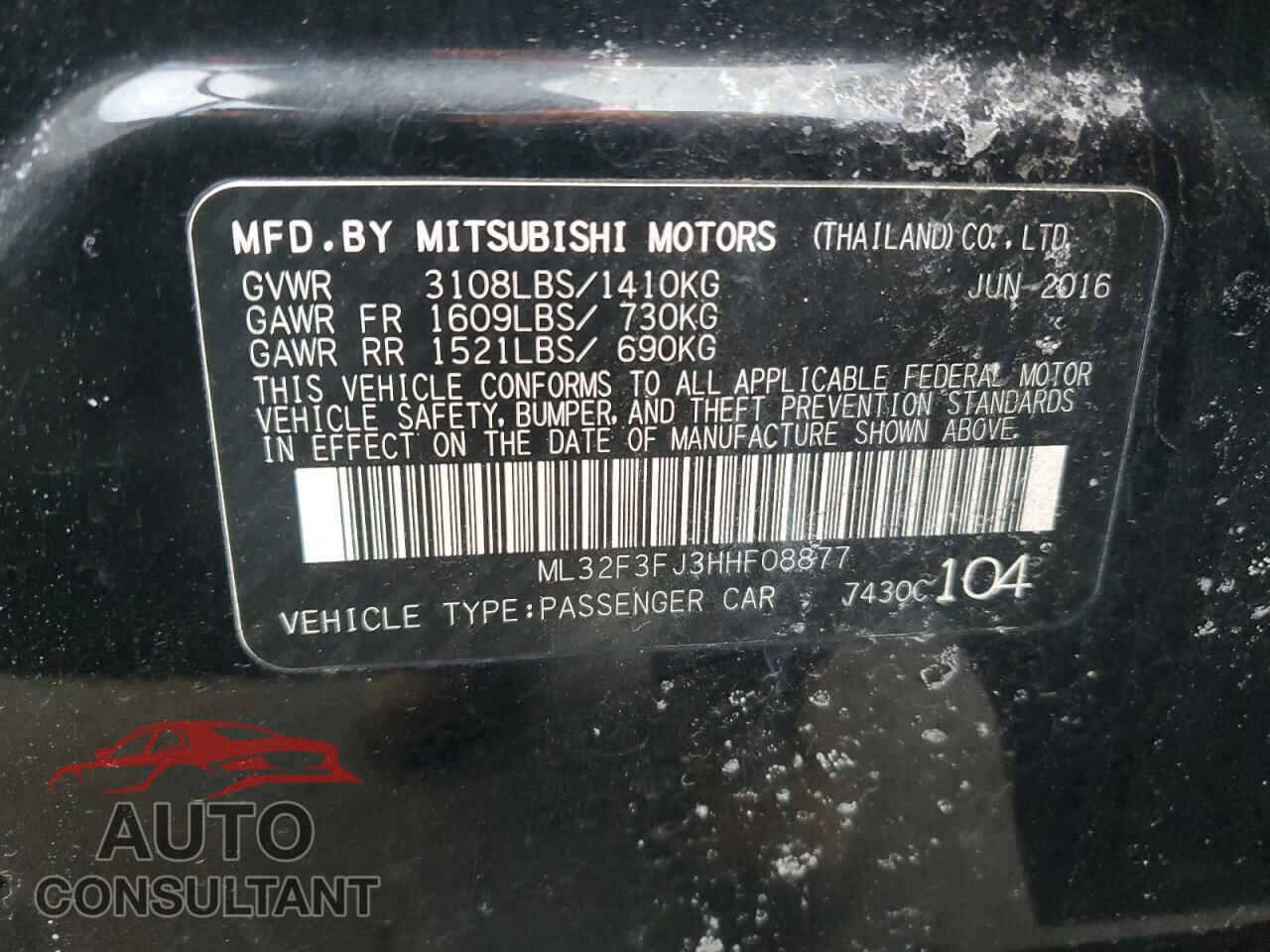 MITSUBISHI MIRAGE 2017 - ML32F3FJ3HHF08877