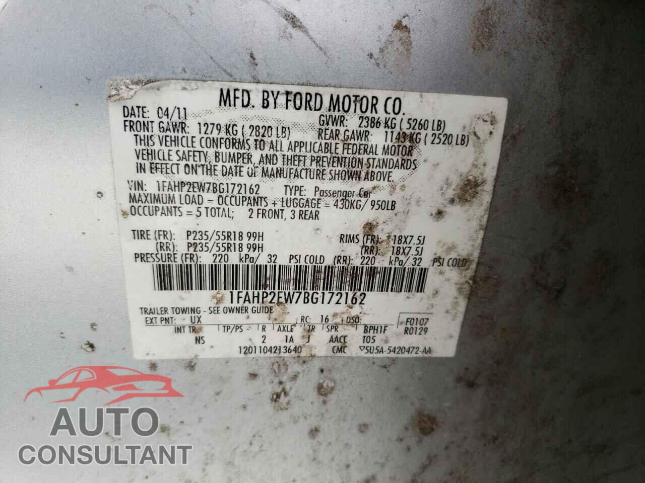 FORD TAURUS 2011 - 1FAHP2EW7BG172162