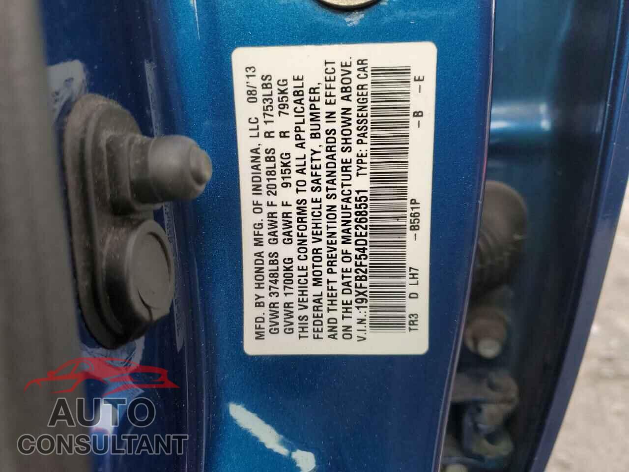 HONDA CIVIC 2013 - 19XFB2F54DE268551