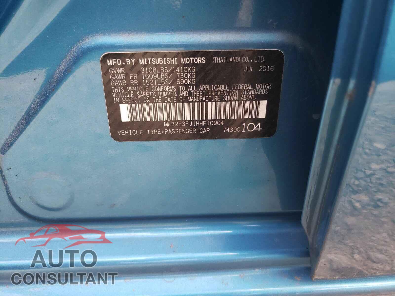 MITSUBISHI MIRAGE 2017 - ML32F3FJ1HHF10904