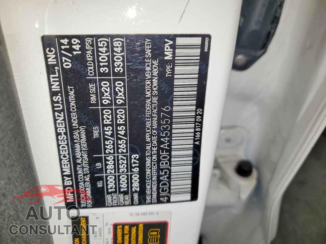 MERCEDES-BENZ M-CLASS 2015 - 4JGDA5JB0FA453576