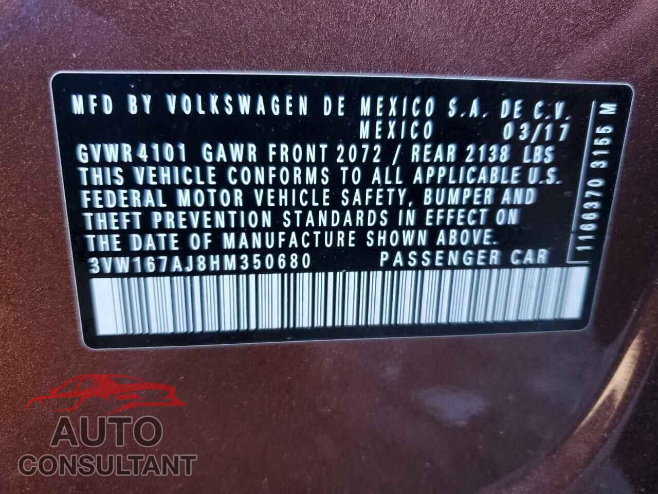 VOLKSWAGEN JETTA 2017 - 3VW167AJ8HM350680