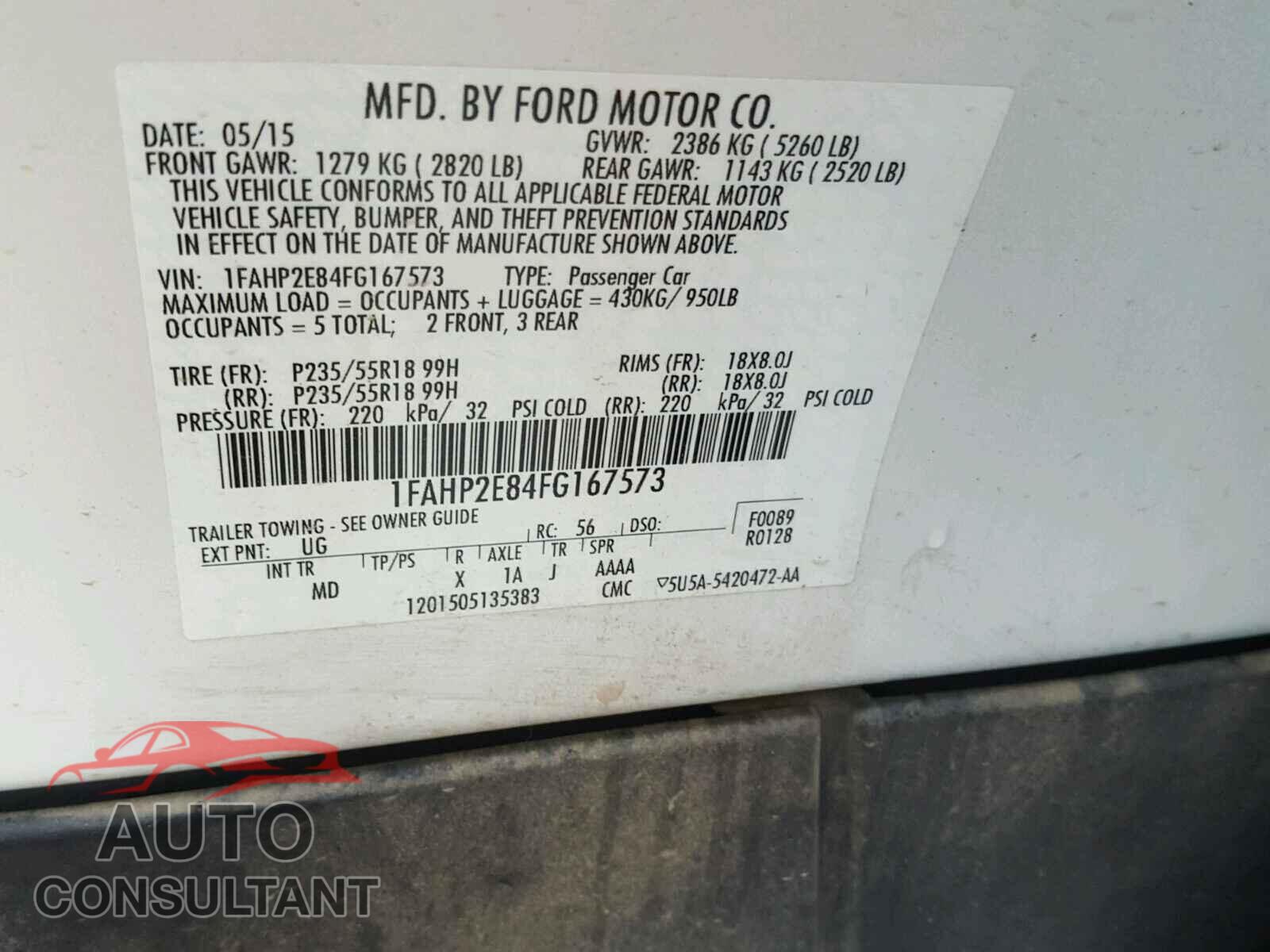 FORD TAURUS 2015 - 1FAHP2E84FG167573