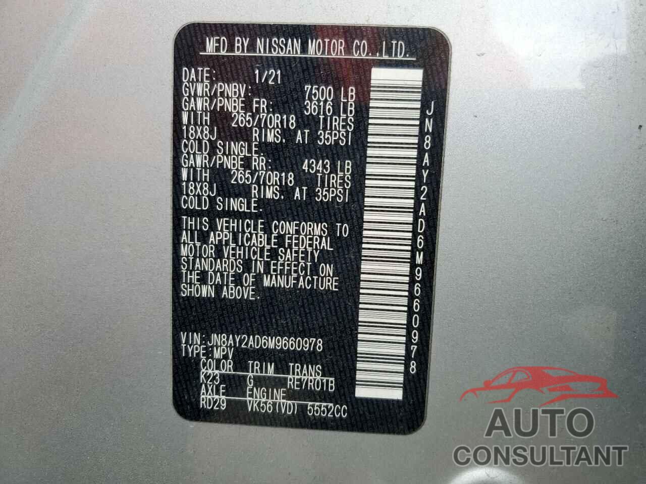 NISSAN ARMADA 2021 - JN8AY2AD6M9660978