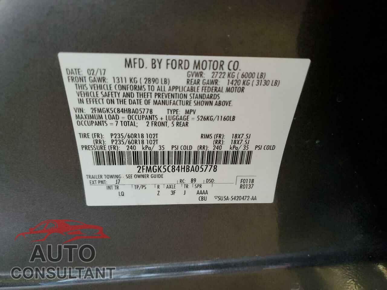 FORD FLEX 2017 - 2FMGK5C84HBA05778
