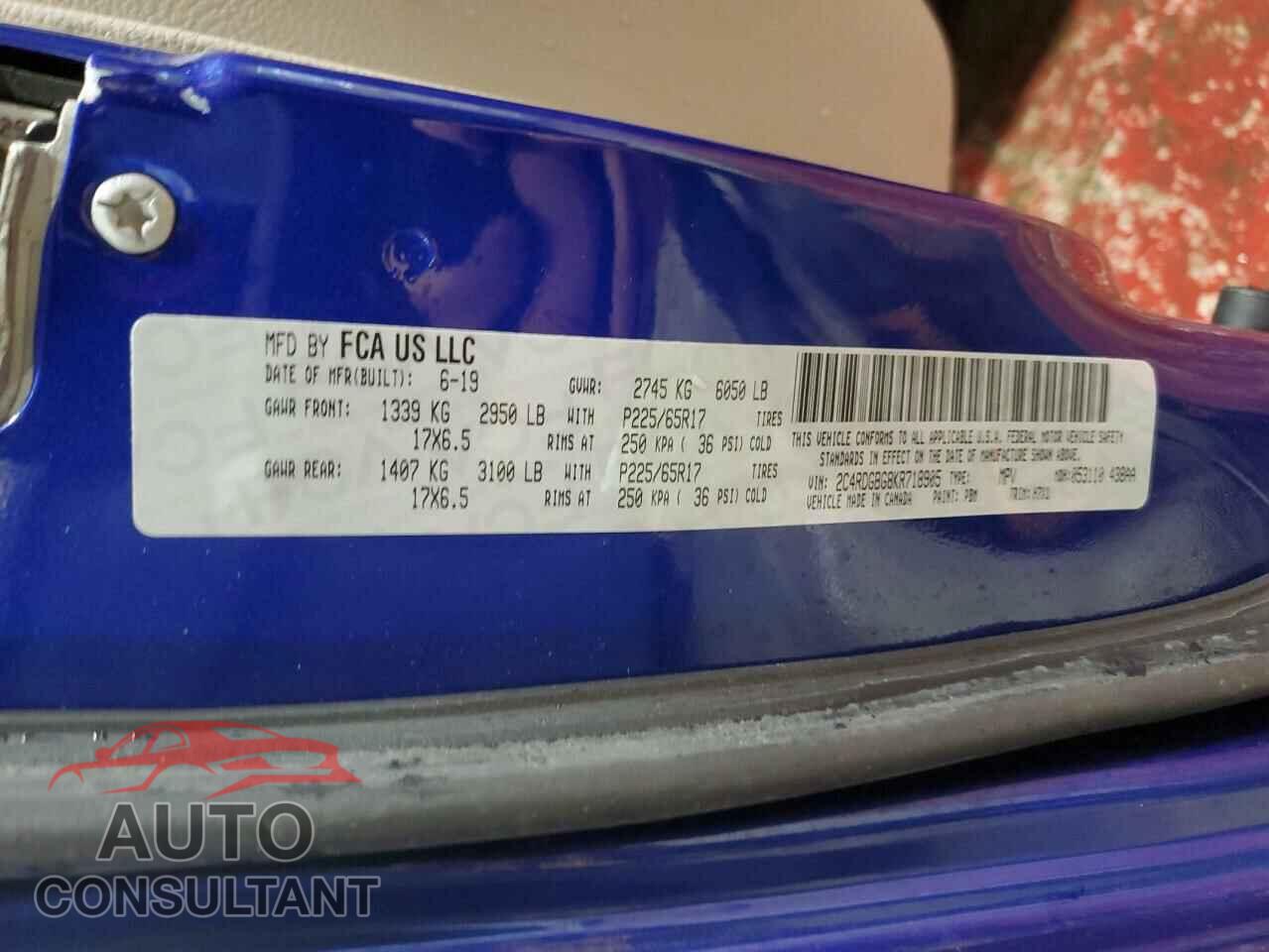 DODGE CARAVAN 2019 - 2C4RDGBG8KR718905