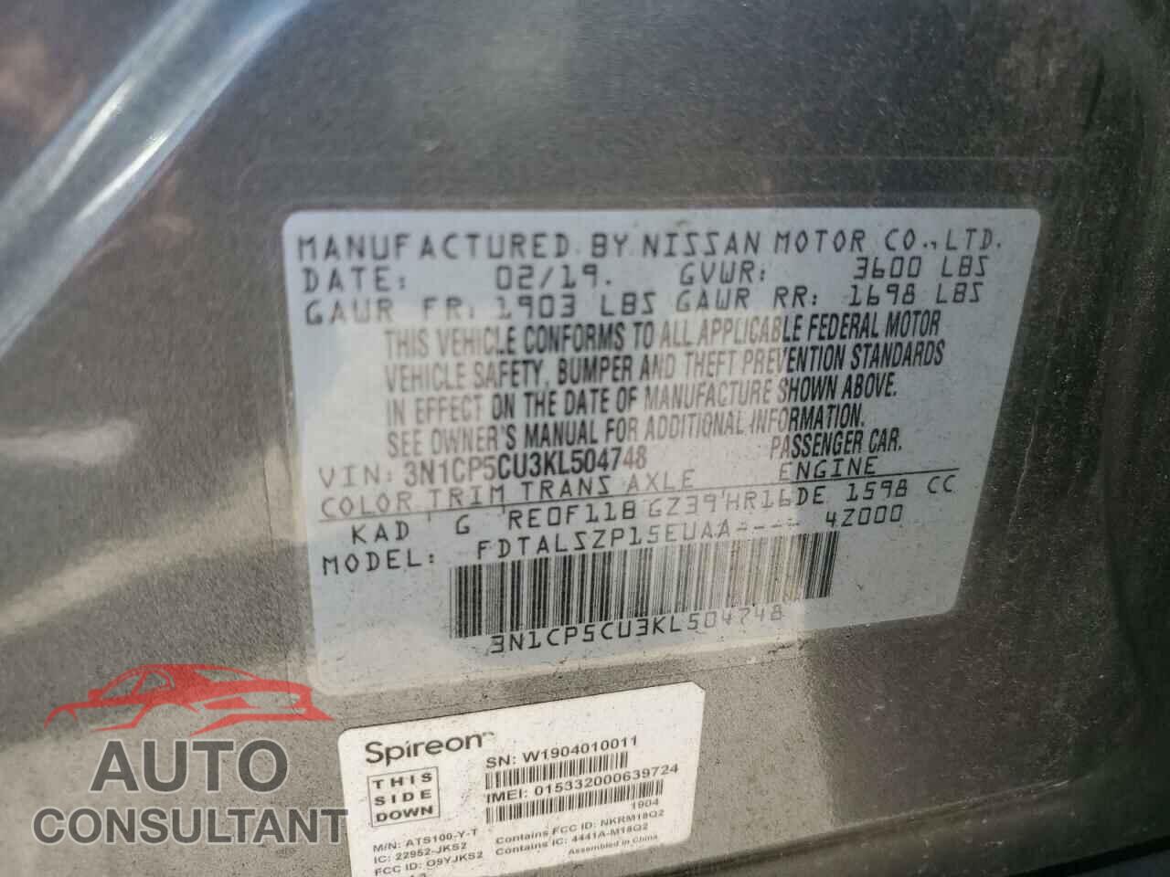 NISSAN KICKS 2019 - 3N1CP5CU3KL504748