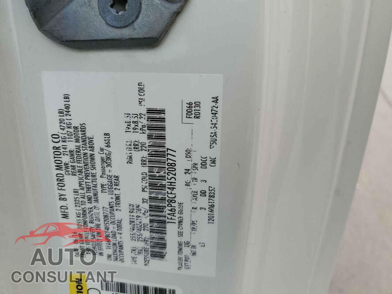 FORD MUSTANG 2017 - 1FA6P8CF4H5208777