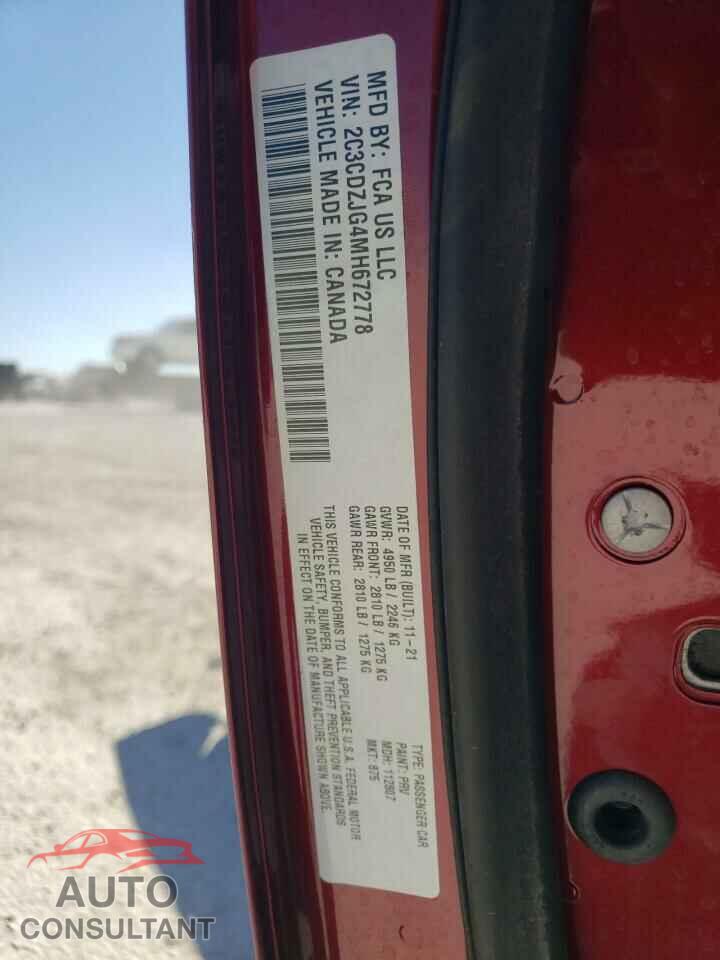 DODGE CHALLENGER 2021 - 2C3CDZJG4MH672778