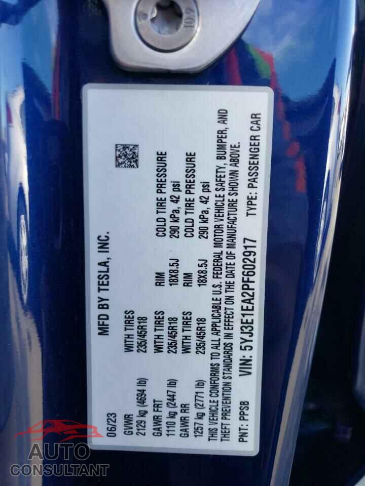 TESLA MODEL 3 2023 - 5YJ3E1EA2PF602917